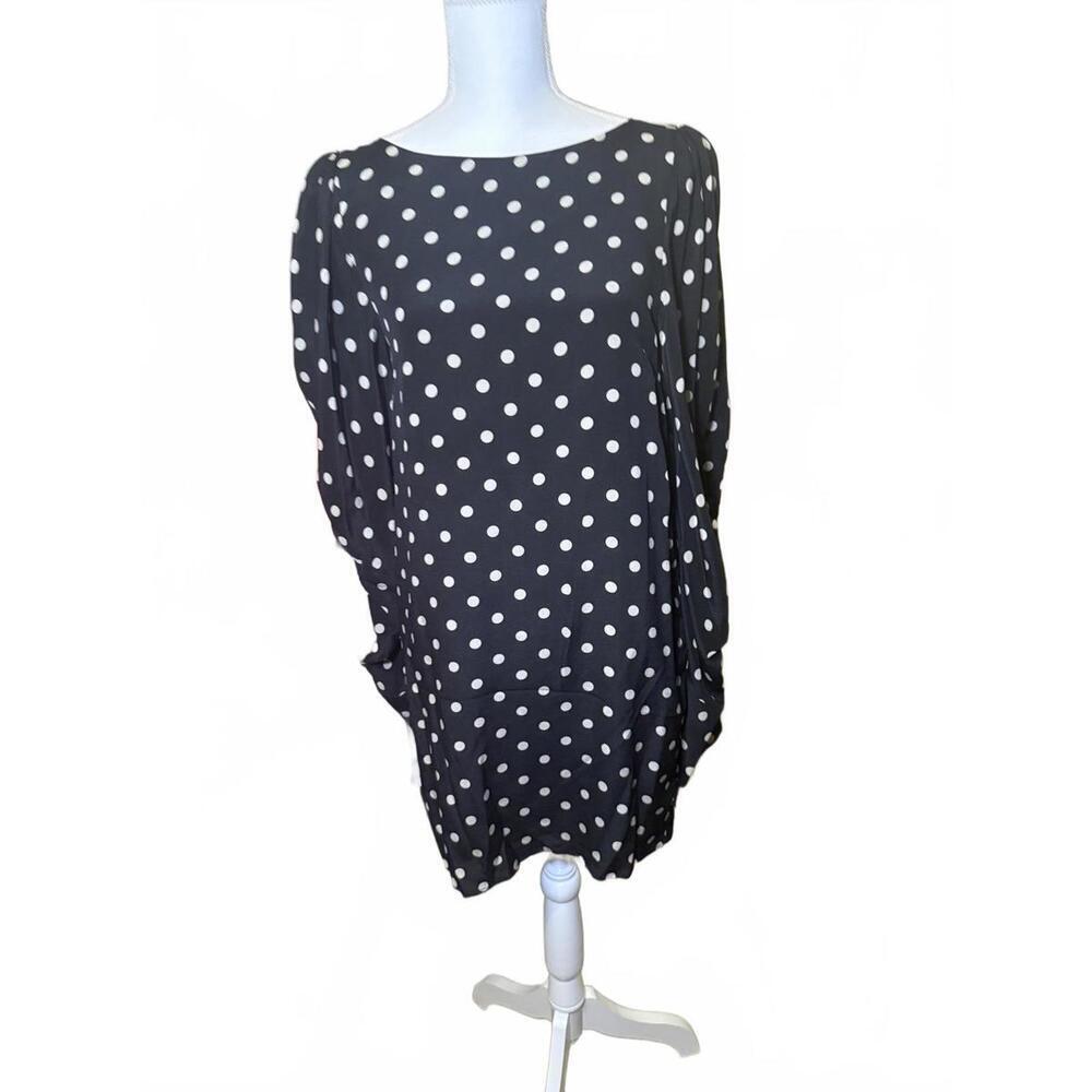 New Nina Ricci Black and White Polka Dot Long Sleeve Silk Dress, FR 36